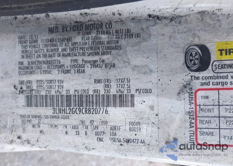 2012 Lincoln Mkz z USA, uszkodzony, nr VIN 3LNHL2GC9CR820776